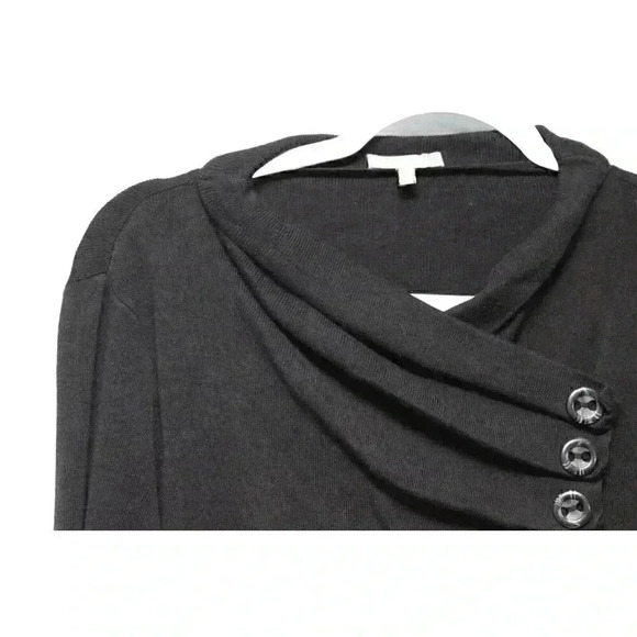 Habitat Clothes to Live In Sweater Size Medium Black Cowl Neck Stretch Buttons - Picture 6 of 12